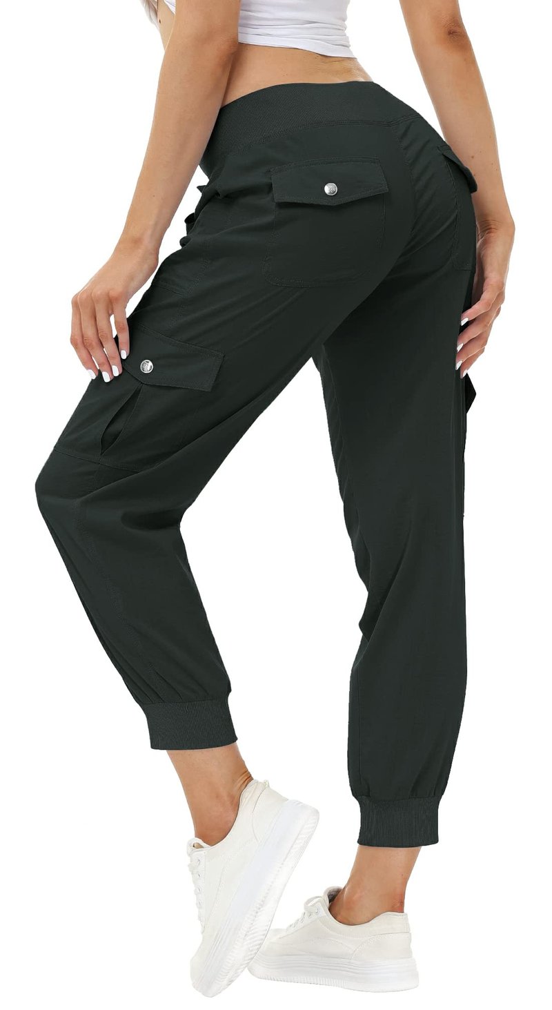MoFiz Women Cargo Pants with Pockets Lightweight Outdoor Summer Travel Casual Hiking Pants Running Joggers Sweatpants Elastic Waist Dark Grey 2XL