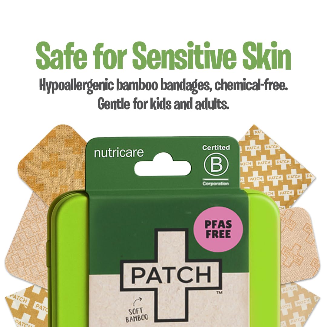 PATCH On-The-Go Natural Bamboo Adhesive Bandage Travel Kit for Sensitive Skin, Eco-Friendly Hypoallergenic Bandages, 29 ct