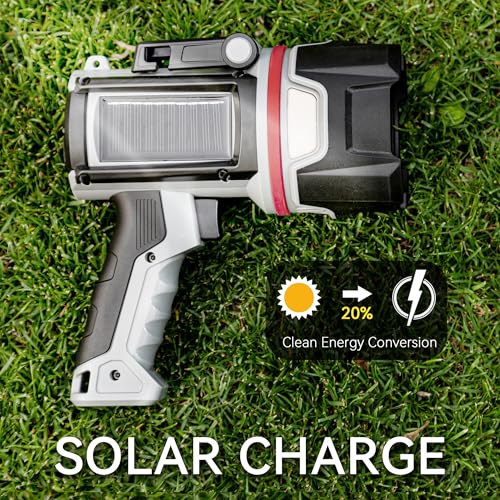 Rechargeable LED Spotlight Flashlight Black - Super Bright 3 LED 3000000 Lumens, Long Battery Life, Waterproof, Solar Rechargeable, Handheld Hunting Camping Light