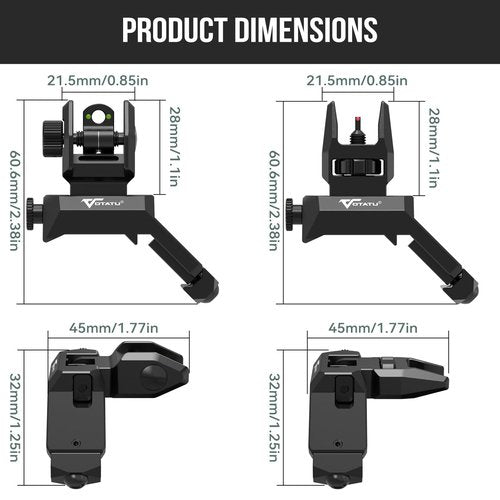 VOTATU V9 45-Degree Offset Iron Sights- Fiber Optic Front and Rear Flip-up Sight Set, Folding Back-up Sites for Picatinny