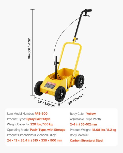 VEVOR Striping Line Marking Machine, Heavy Duty Parking Lot Striping Machine with Adjustable Width, Compatible with Professional Inverted Striping Spray Paint, for Roads, Sports Field, Yellow