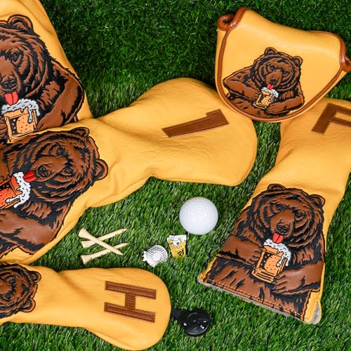 Golf Club Head Cover for Hybrid Clubs - Beer Bear Embroidery, Durable Fit