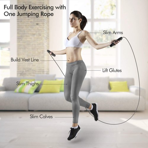 Jumping Rope Cable with Ball Bearings for Women, Men, Adjustable Steel Jump Rope Workout with Foam Handles for Fitness, Home Exercise & Slim Body