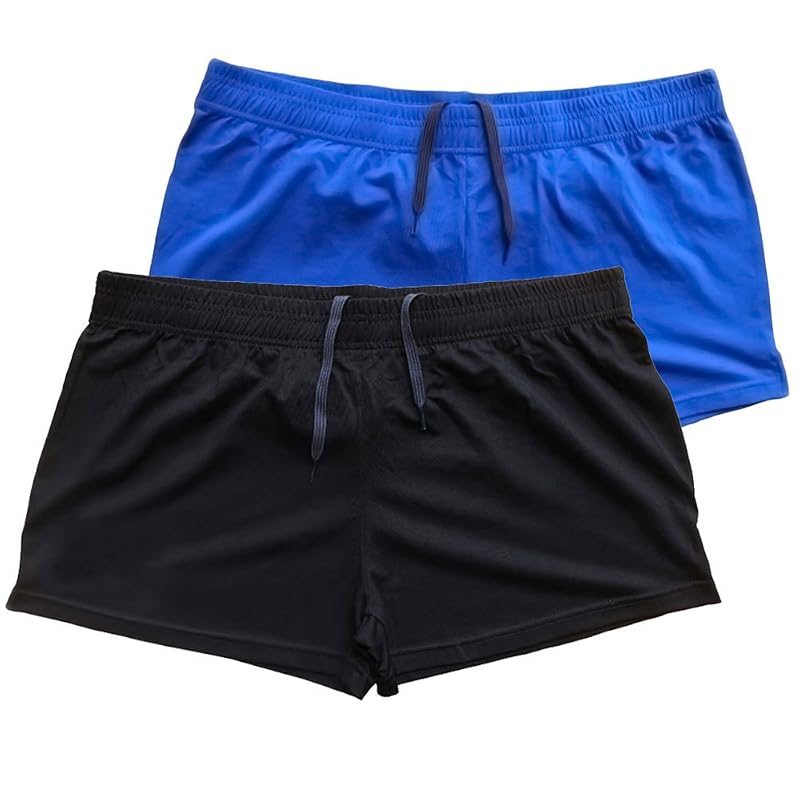 Palglg 3 Inseam Mens Bodybuilding Shorts Drawstring Cotton No Pockets Black+Blue (Medium) Variation