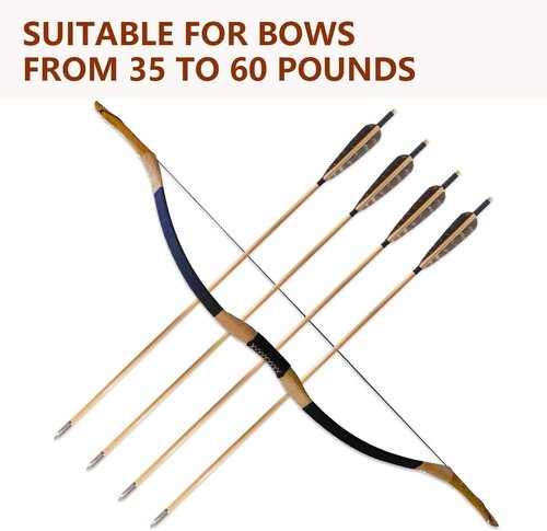 Xuxun 6 or 12 Pcs Pure Handmade Archery Wooden Arrow with Pheasant Turkey Feather Fletching Practice Target Arrows with Silver Point for Traditional Recurve Bow or Longbow (6)