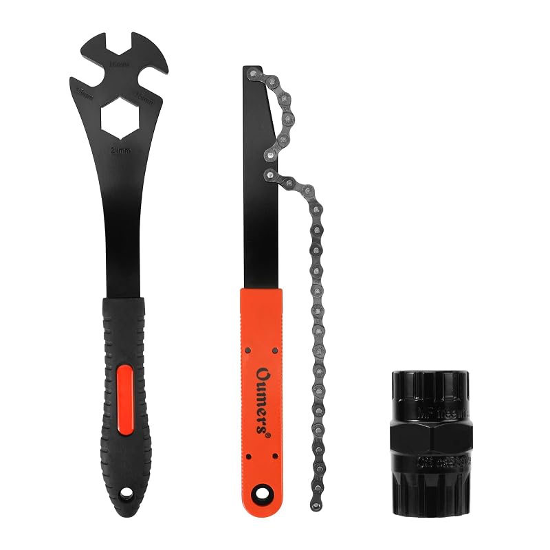 Bike Cassette Removal Tool Set: Chain Whip + Pedal Wrench + Freewheel Remover 2-in-1