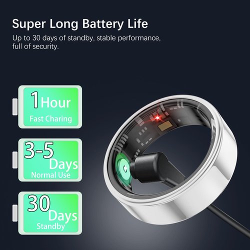 Smart Health Rings for Women Men, Fitness Tracker with Heart Rate, Blood Oxygen, HRV, Sleep Tracker, Step Tracker, No Subscription Fee, IP68 Waterproof Smart Ring for iphone & Android (Silver 10#)