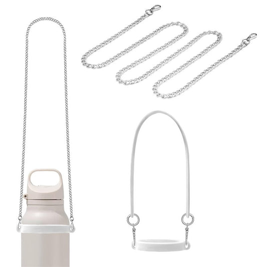 FEVER SEVEN XDSW Universal Water Bottle Carry Strap with Chain - 3-in-1 Silicone Sling, Handle & Holder for 8-40oz Stanley Cup Accessories, Yeti, Owala Tumblers - Hands-Free Cross-Body Design (Water)