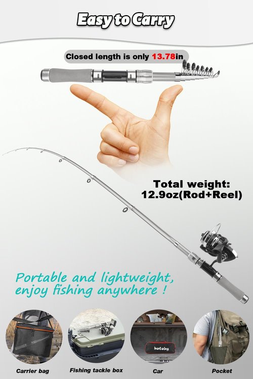 Fishing Pole Combo Set, 6.89ft Fishing Rod and Reel Combo, Carbon Fiber Telescopic Fishing Rod Kit with Spinning Reel, Fishing Pliers, Lip Gripper, Line, Lures for Beginner Angler (Silvery, 2.1M-1)