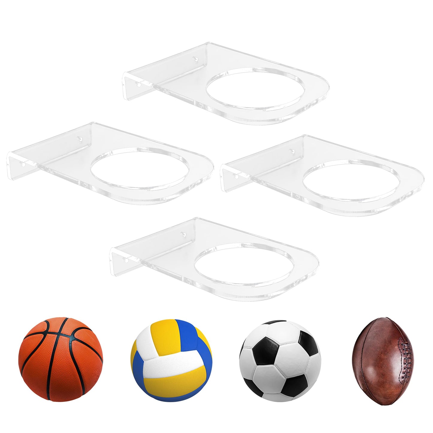 BiJun Basketball Holder Wall Mount, Acrylic Football Display Rack, Clear Ball Storage Hanger Wall Mount, for Football, Basketball, Volleyball, Rugby and Soccer