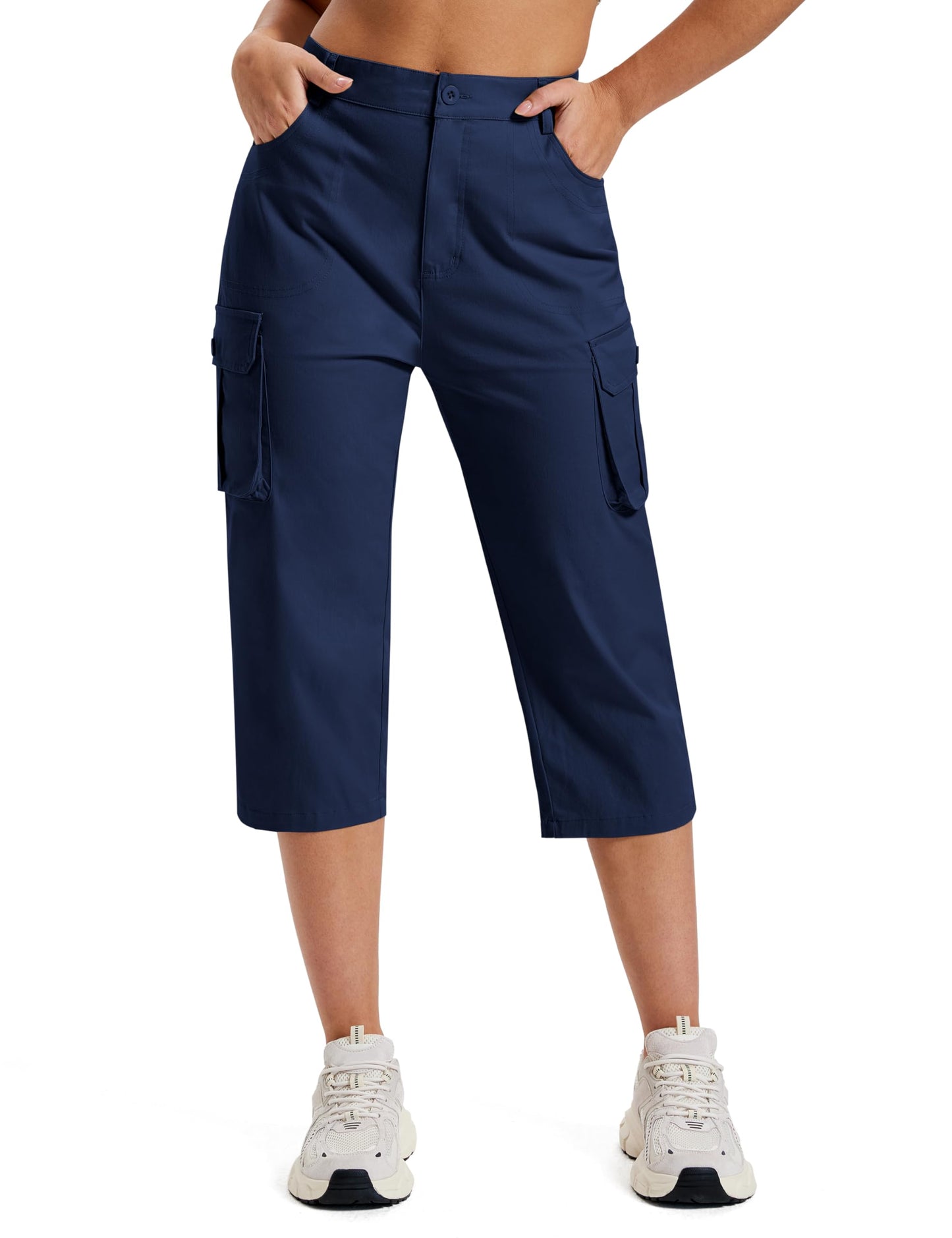 MoFiz Cargo Capris for Women Breathable Cotton Ladies Summer Pants Navy XL