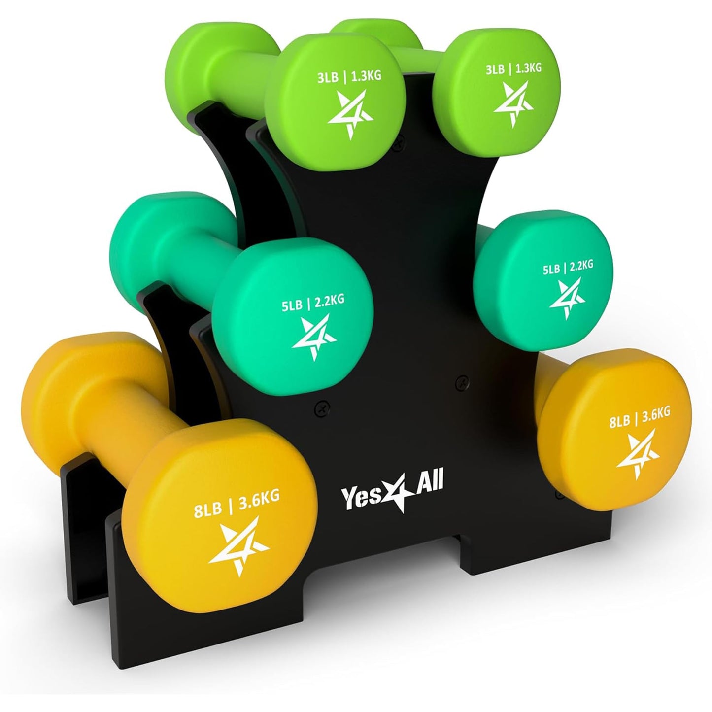 Dumbbell Neoprene 3-5-8lb pair + Metal Rack