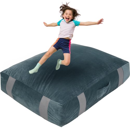 FINCOME Crash Pad 4'x3' Crash Pads for Kids Sensory with Foam Blocks Gray Sensory Pad with Washable Cover Sensory Crash Pad for Climbing Gymnastics Sensory Tool for Schools, Sensory Therapy 48”x 36”