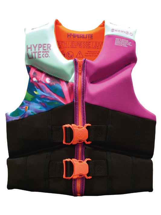 HyperLite Elite Youth Life Jacket, US Coast Guard Approved Level 70 Buoyancy Aid, Great for Any Water Sports Activity, Youth Girls, 50-90lbs