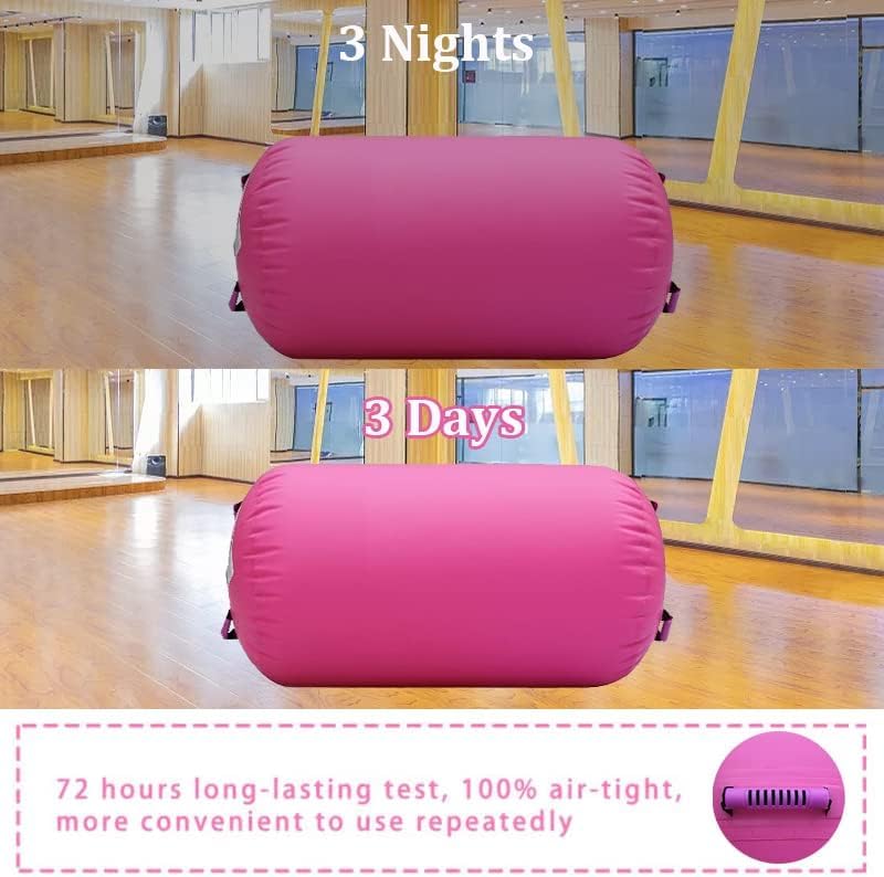 Pink Gymnastics Air Barrel with Pump - Inflatable Tumbling Roller for Backhandspring Training and Cheerleading