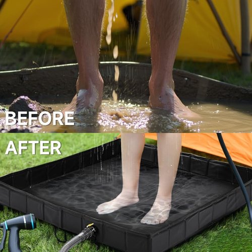 Camping Shower Pan, 41" x 41" x 5" Outdoor Portable Shower Base with Bottom Drain and Side Drain Pipe, Collapsible Shower Basin for Shower Tent Base, Camping, Rv, Beach, Bathing Pets