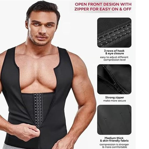 krautain Men's Zipper Waist Trainer Trimmer Vest Sweat for Men Under Clothes Compression Shirt Body Shaper Compression Undershirts(1PC,X-Large)