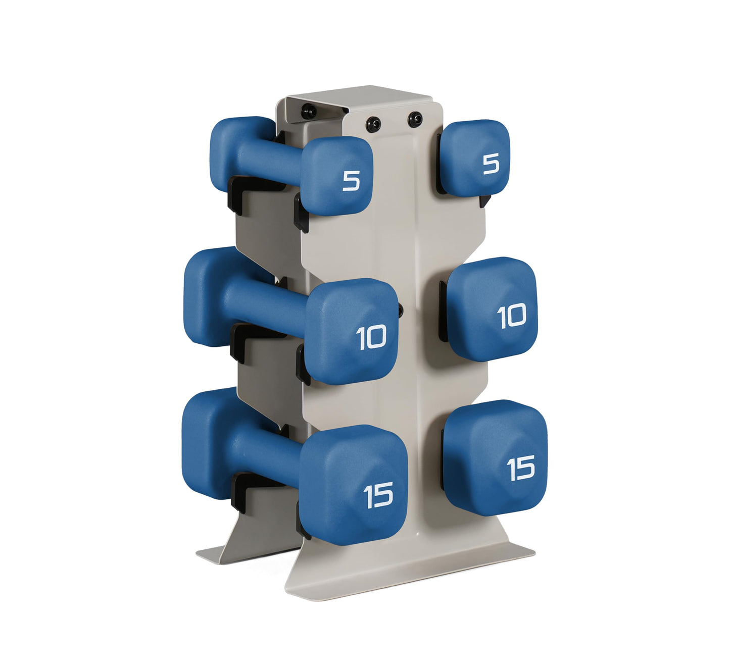 Tone Fitness 60 LB Neoprene Dumbbell Set with Storage Rack – Non-Slip, Anti-Roll Hand Weights for Home Gym Workouts | Light Gray Rack and Blue Dumbbells