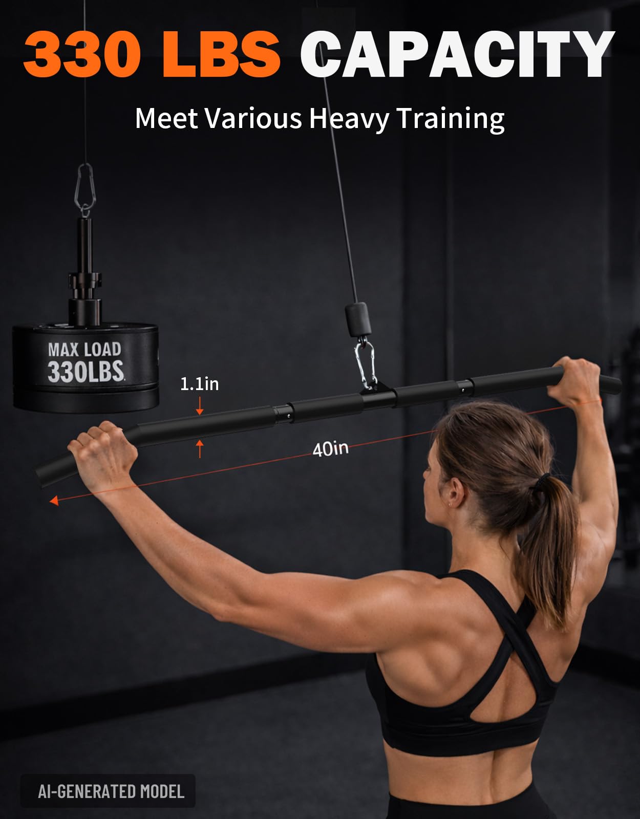 Fitarc 40'' LAT Pulldown Bar Attachment for Pulley Cable Machine, Full-Length Non-Slip Grip, LAT Pull Down Bar Accessories for Gym, Strength Workout