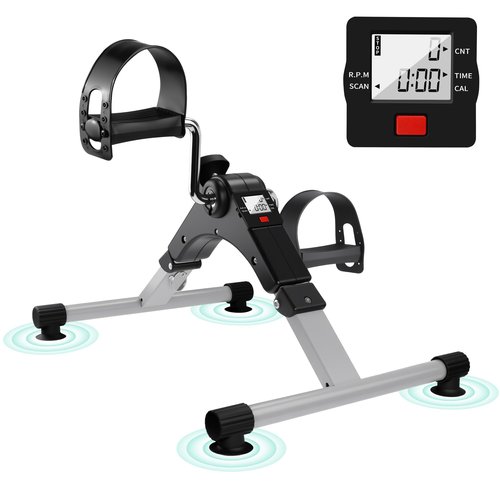 Under Desk Bike Pedal Exerciser with Interchangeable Suction Cups Mini Exercise Bike for Arms Legs Adjustable Resistance LCD Display Foldable Desk Cycling Equipment for Office Home Anti-Slip