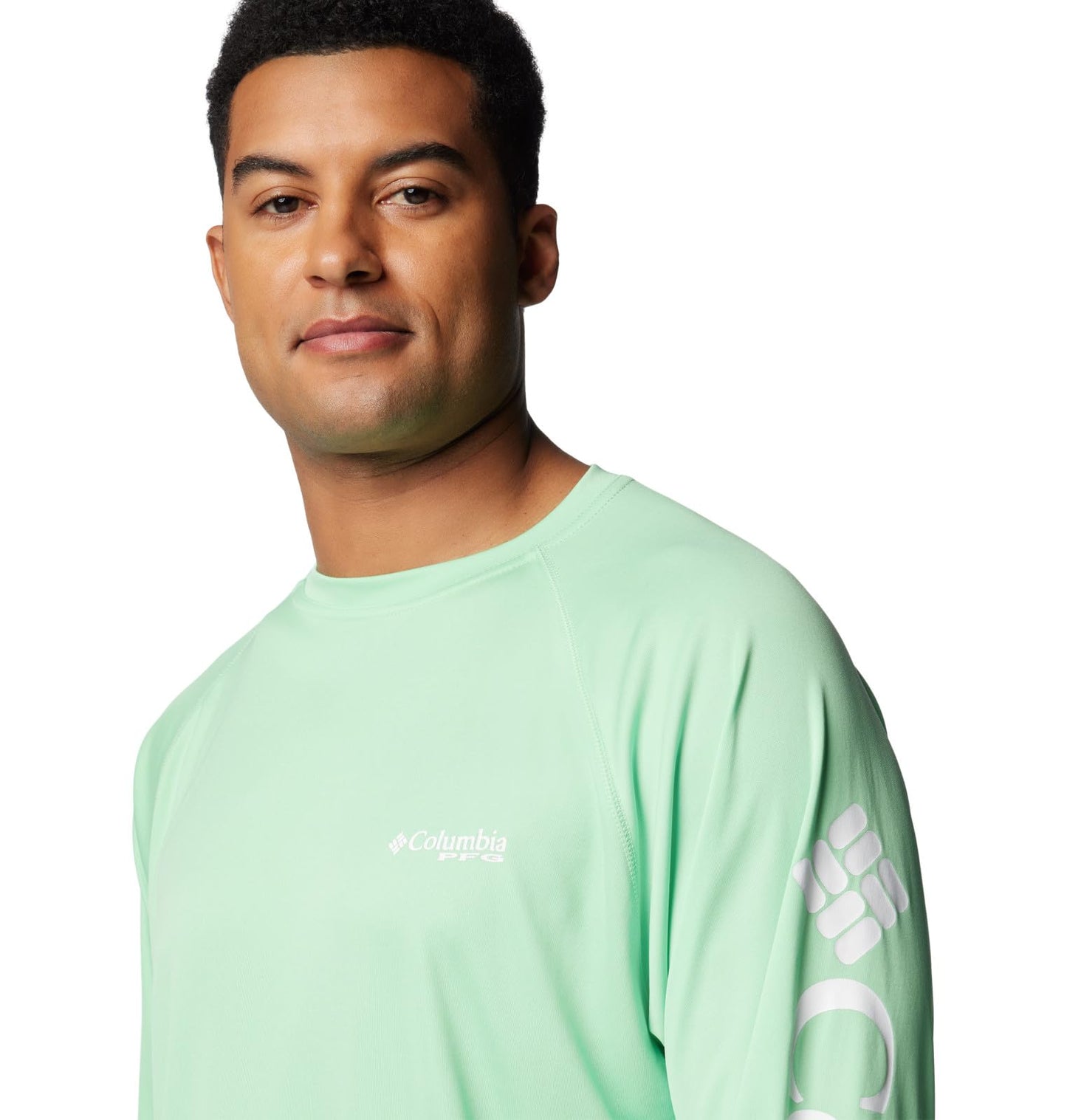 Columbia Men's Terminal Tackle Long Sleeve Fishing Shirt, Ocean Mint/White Logo, 1X