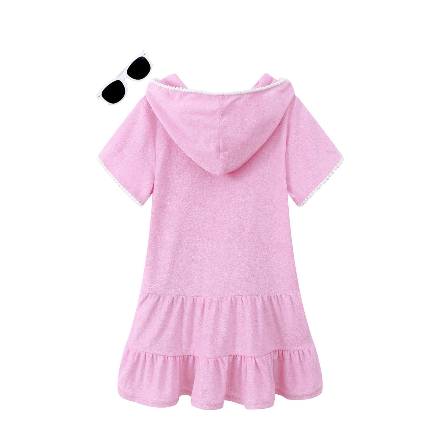 LUCKYGAL Terry Swim Cover-Up for Girls Kids Beach Swimsuit Coverup Bathing Suit Wraps, Size 10 11 Pink