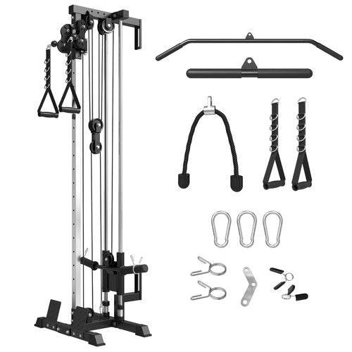Mikolo Wall Mount Cable Station, Cable Crossover Machine with Dual Pulley System and 18 Adjustable Positions for Home Gym Fitness Equipment, Black New
