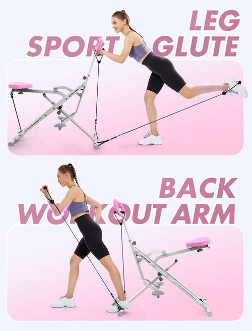 Sportsroyals Squat Machine for Home,Rodeo Core Exercise Machine,330lbs Foldable,Adjustable 4 Resistance Bands,Ride & Rowing Machine for Botty Glutes Butt Thighs,Ab Back/Leg Press Hip Thrust