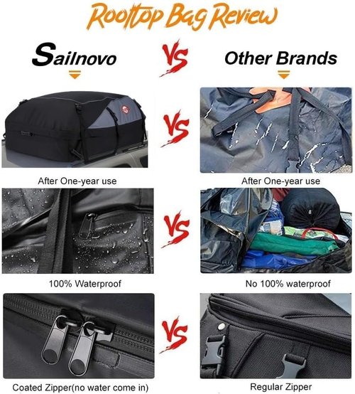 Sailnovo Car Rooftop Cargo Carrier Bag Waterproof 20 Cubic Feet for Top of Vehicle with/Without Roof Rack Car Top Carrier with 6*Door Hooks, Reinforced Straps & Storage Bag 1000D