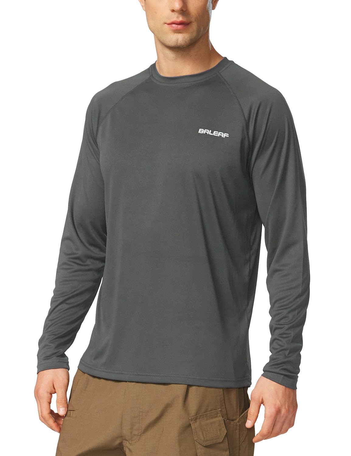 baleaf Mens UPF 50+ Sun Protection Shirts Long Sleeve Rash Guard, Quick Dry 4-Way Stretch for Fishing Swimming Surfing 01-Deep Gray L