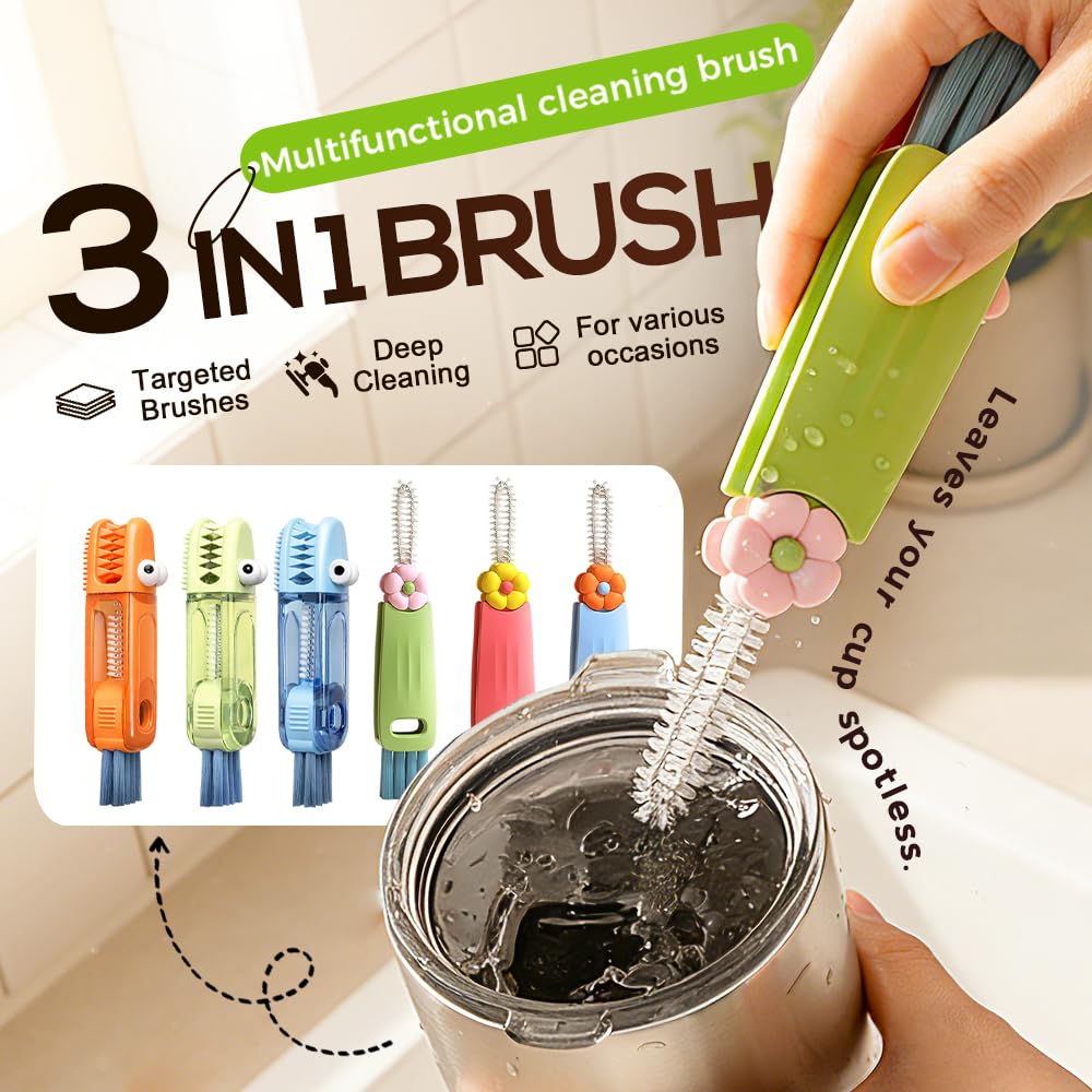 3 in 1 Cup Lid Cleaning Brush, 2026 New Multifunctional Bottle Brush Cleaner, Bottle and Straw Brush Cleaning Set, Crevice Cleaning Brush Tools for Gap Tight Spaces, Home Kitchen Gadgets (2PC B)