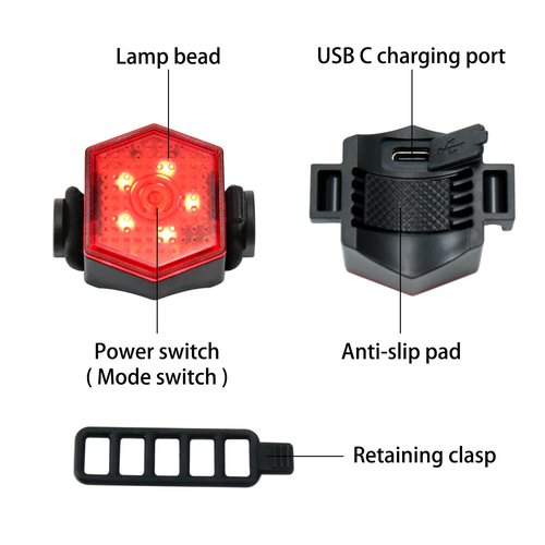 4 Pack Bike Tail Light Bicycle Rear Light USB-C Rechargeable LED Cycling Safety Flashlight with 4 Light Mode for Road Mountain Night Riding & Adults Men Women, Reflectors Accessories