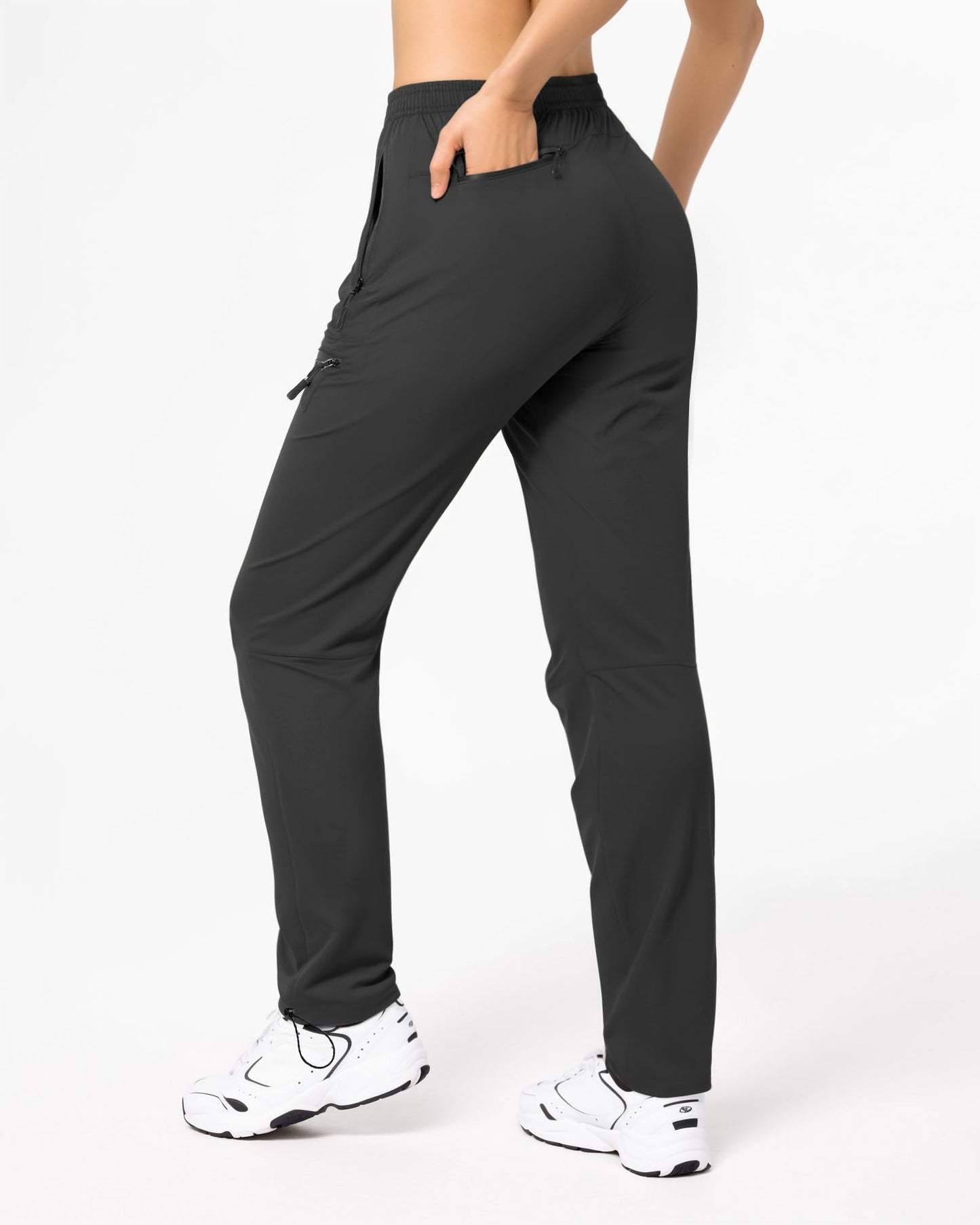 FLEFRM Hiking Pants Women Waterproof Quick Dry Insteam 29" Water Resistant Lightweight Stretch Active Cargo Pants with 5 Pockets Good for Travel, Black, L