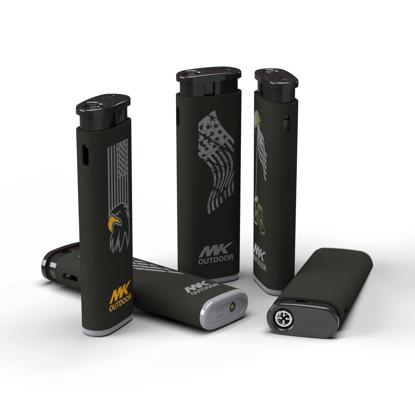 MK Lighter Outdoor Series Alpine Set 5-Pack Assorted Design Multipurpose Refillable, Windproof Flame, Slip Guard Candle & BBQ, Prepping & Camping Supplies, Survival Lighters (Freedom)