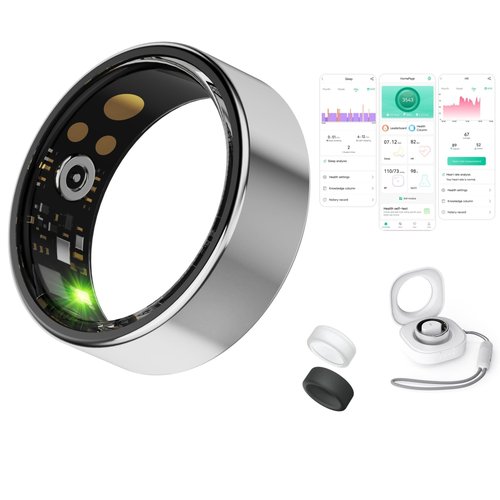 RICHCLLCTR Health Rings for Women Men, Fitness Tracker with Heart Rate,Blood Oxygen, Blood Pressure, Sleep/Step Tracker, IP68 Waterproof Smart Ring for iPhone & Android (Silver, 10#)