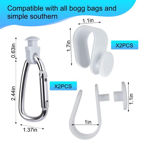 Mity rain Upgraded 2-in-1 Insert Hooks Accessories for Bogg Bag and Simply Southern Totes, Dual Carabiner Key Holder Charms - Space Save and Quick Key Finder for Large/Small Beach Bags (White)