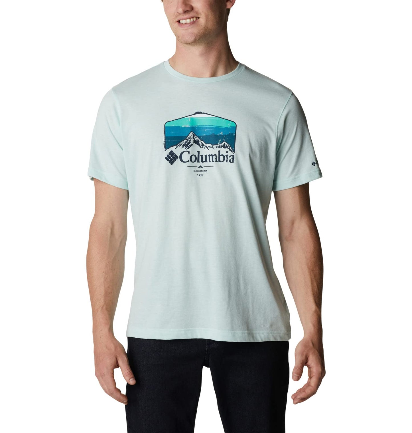 Columbia Men's Thistletown Hills Graphic Short Sleeve, ICY Morn Heather/Hikers Graphic, 3X Tall