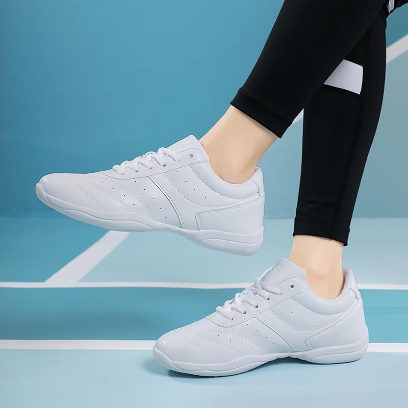 GlideMoves Little Kid Girls White Leather Tumbling Cheer Shoes - White, 10.5 Women/9.5 Men