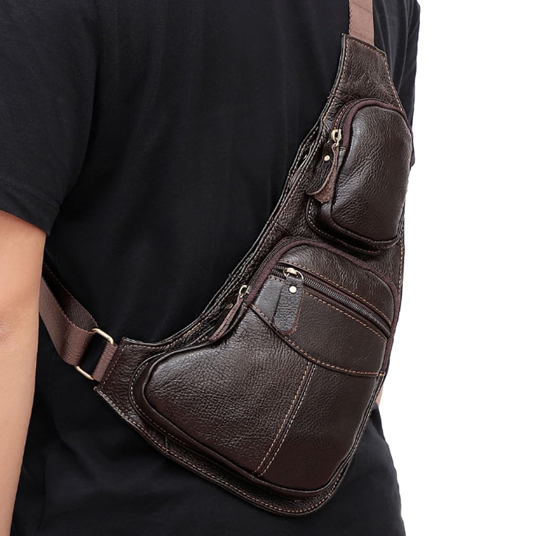 KPYWZER Vintage Leather Sling Bag Bags for Men Women Backpack Shoulder Messenger Crossbody Outdoor Travel Hiking Camping Tactical Chest Pack Daypack Coffee