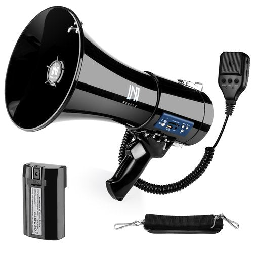 MGROLX 50w Rechargeable Megaphone Bullhorn | Loud Speaker Supports Bluetooth, USB, SD, AUX Input | Built-in Siren and Recording | for Police, Outdoor and Cheerleading (Black)