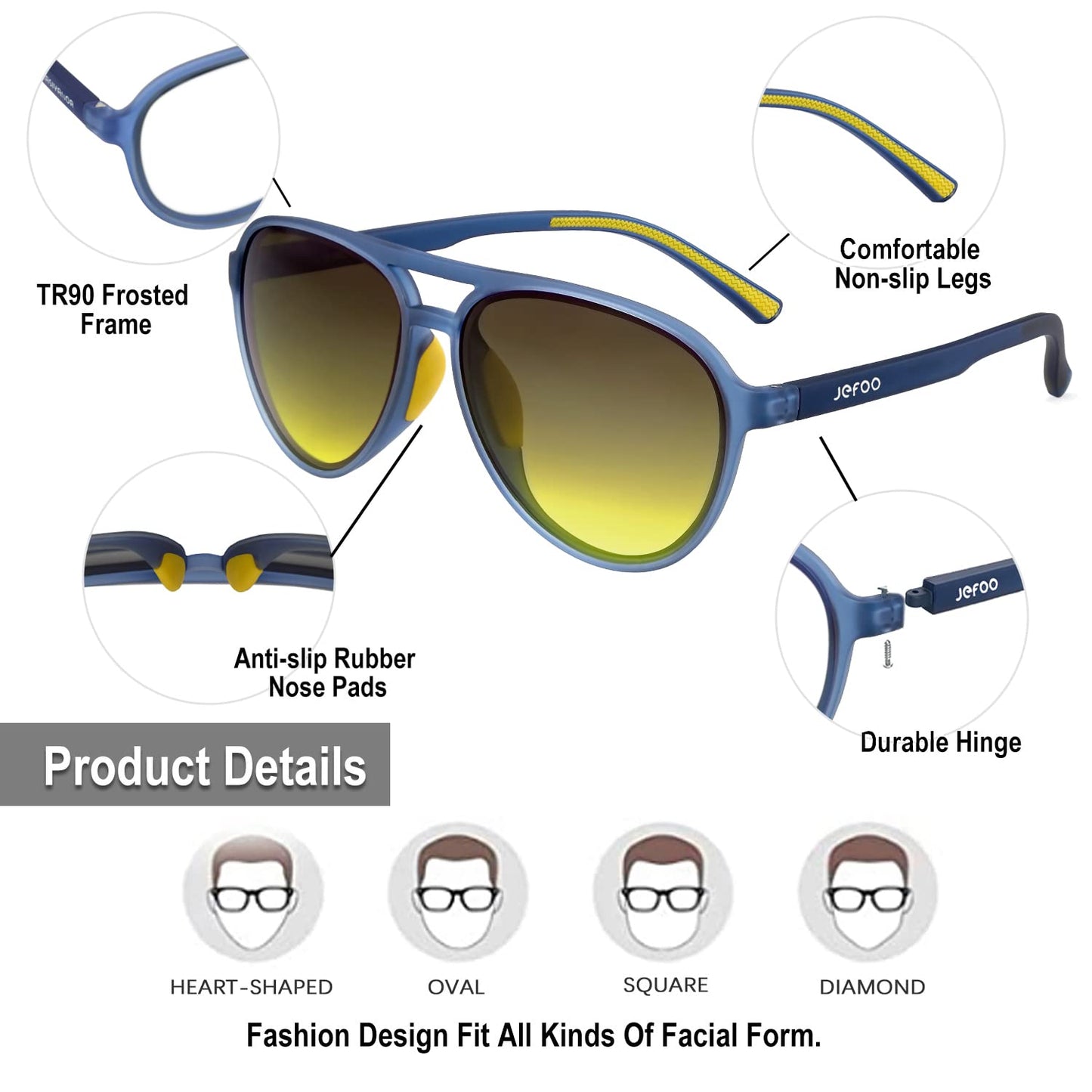 Jefoo Polarized Aviator Sunglasses for Women Men Retro Trendy Sports Sunglasses for Outdoor UV400 Protection