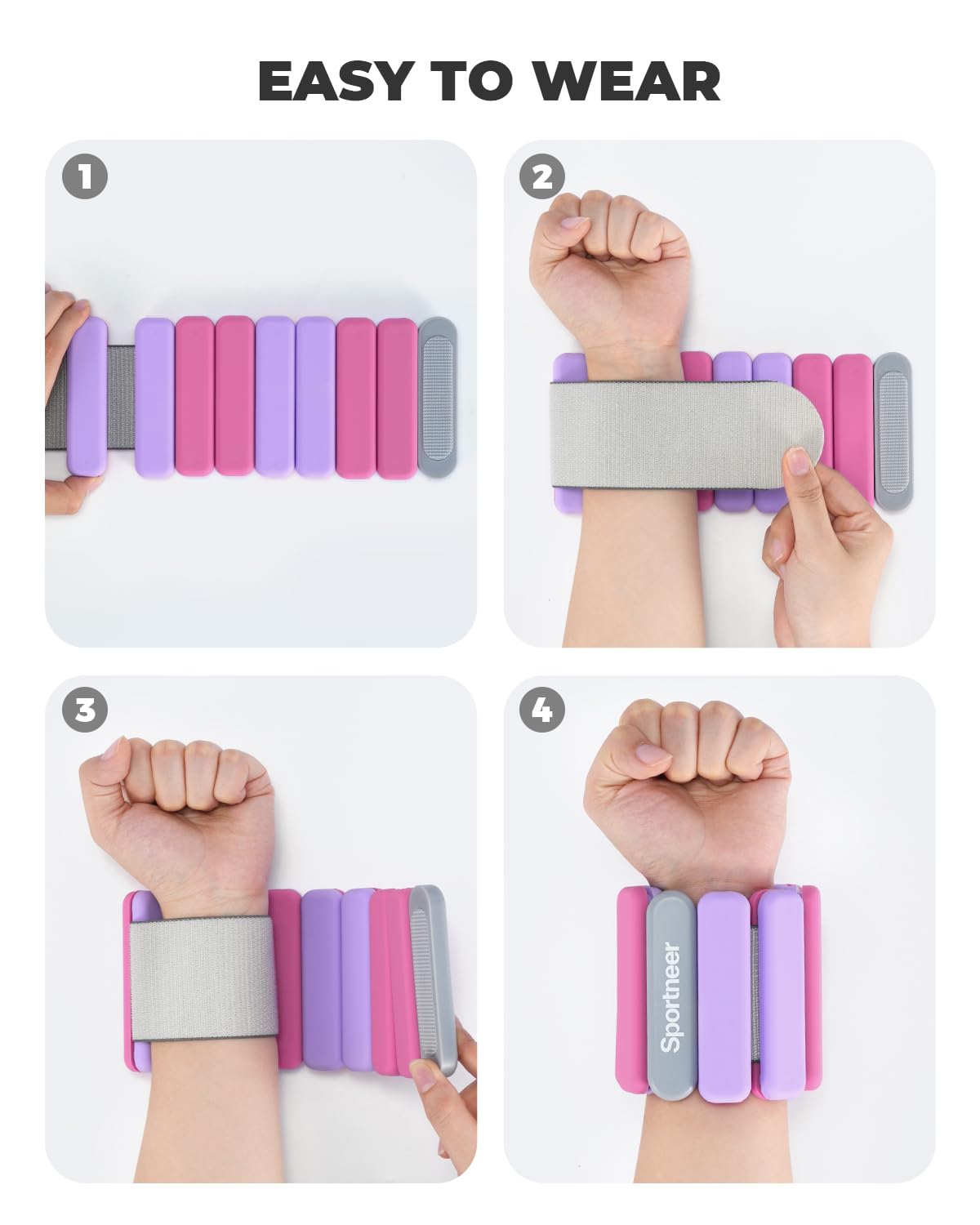Sportneer Wrist & Ankle Weights for Women Men 4 lbs (2 lb Each) Adjustable Silicone Weighted Bracelet Set for Gym Yoga Pilates Cardio Strength Training Wearable Arm Hand Workout Weights