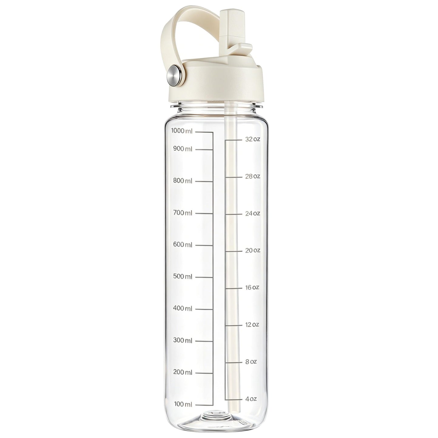 GOPPUS 32oz Clear Water Bottle with Flip Straw, Lightweight, Leakproof, Easy Carry and BPA-Free, Tritan Water Bottlefor Sport, Travel, Outside (Clear White)