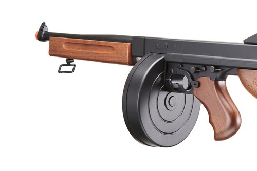 Airsoft Tommy Thompson Durable Submachine Gun WW2 Chicago Typewriter Full Auto SMG AEG with Extra Stick Magazines, Battery and Charger