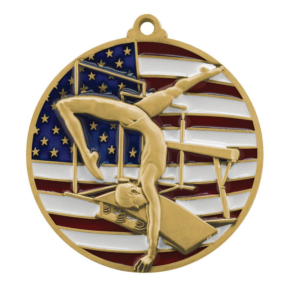 Decade Awards Patriotic Gymnastics Medal - Gymnast Medallion with Stars and Stripes Neck Ribbon (2.75 Inch Wide)
