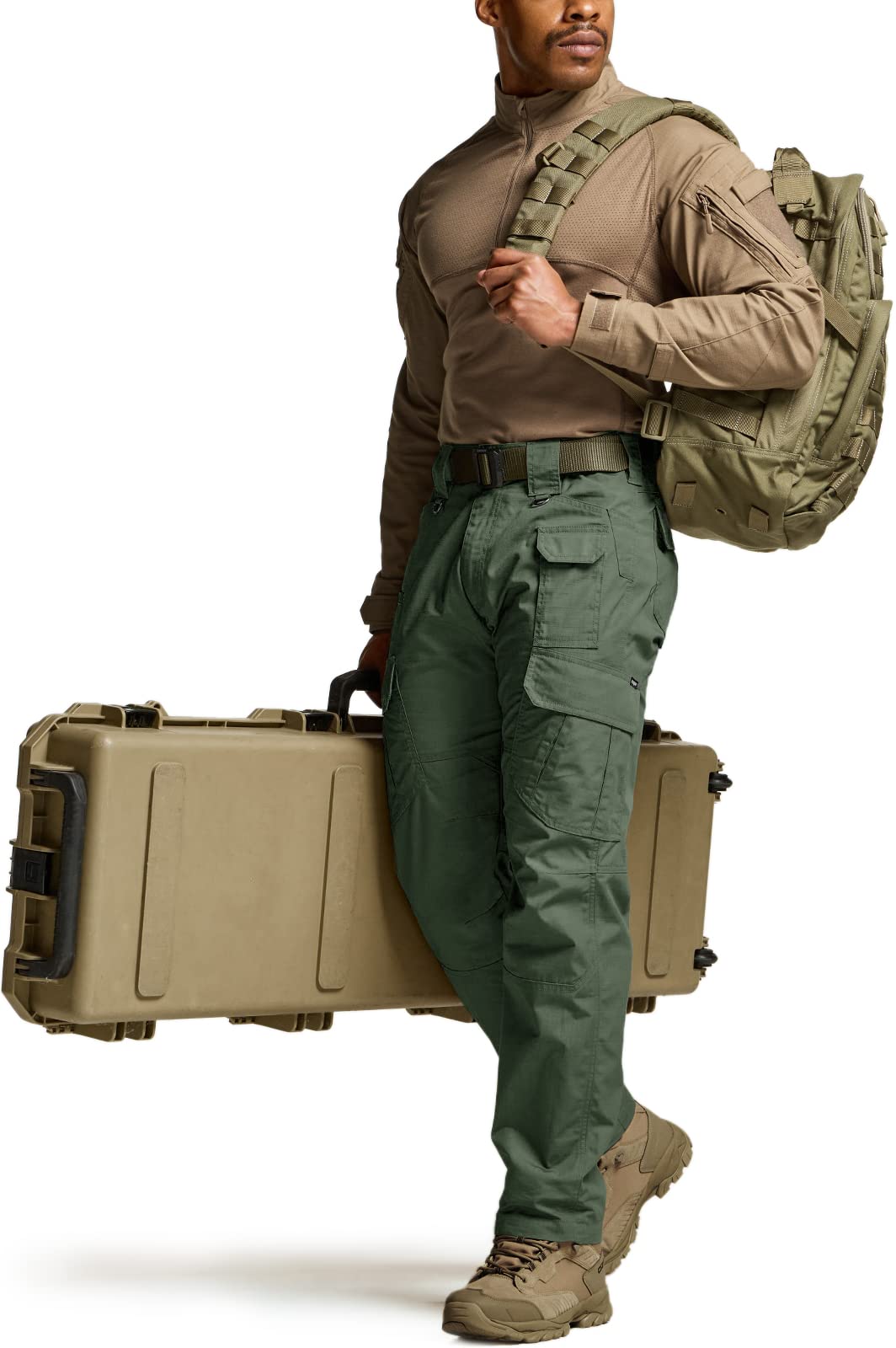 CQR Men's Tactical Pants, Water Resistant Ripstop Cargo Pants, Lightweight EDC Work Hiking Pants, Outdoor Apparel, Raider Mag Green Kelp, 40W x 34L
