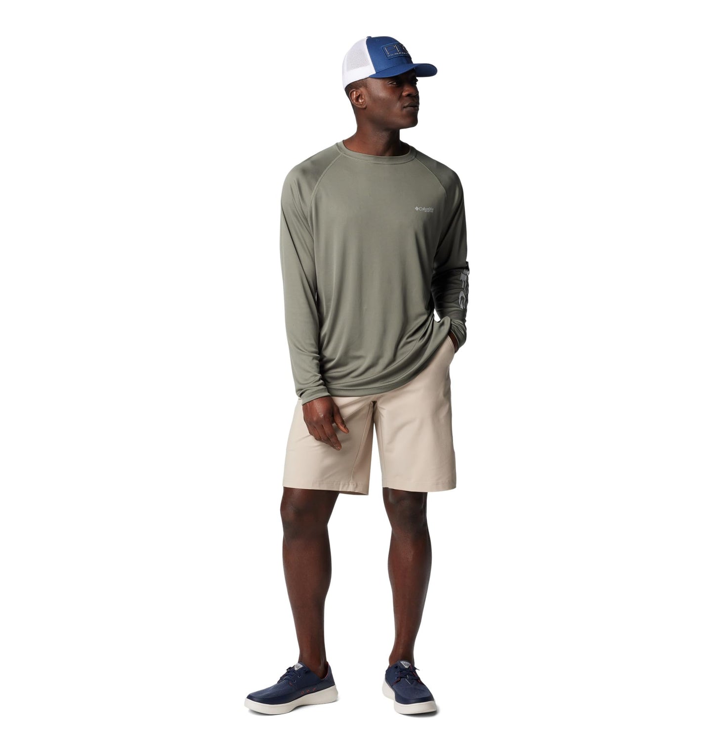 Columbia Men's PFG Terminal Tackle Long Sleeve Fishing Shirt, Cypress/Cool Grey Logo, Large Tall