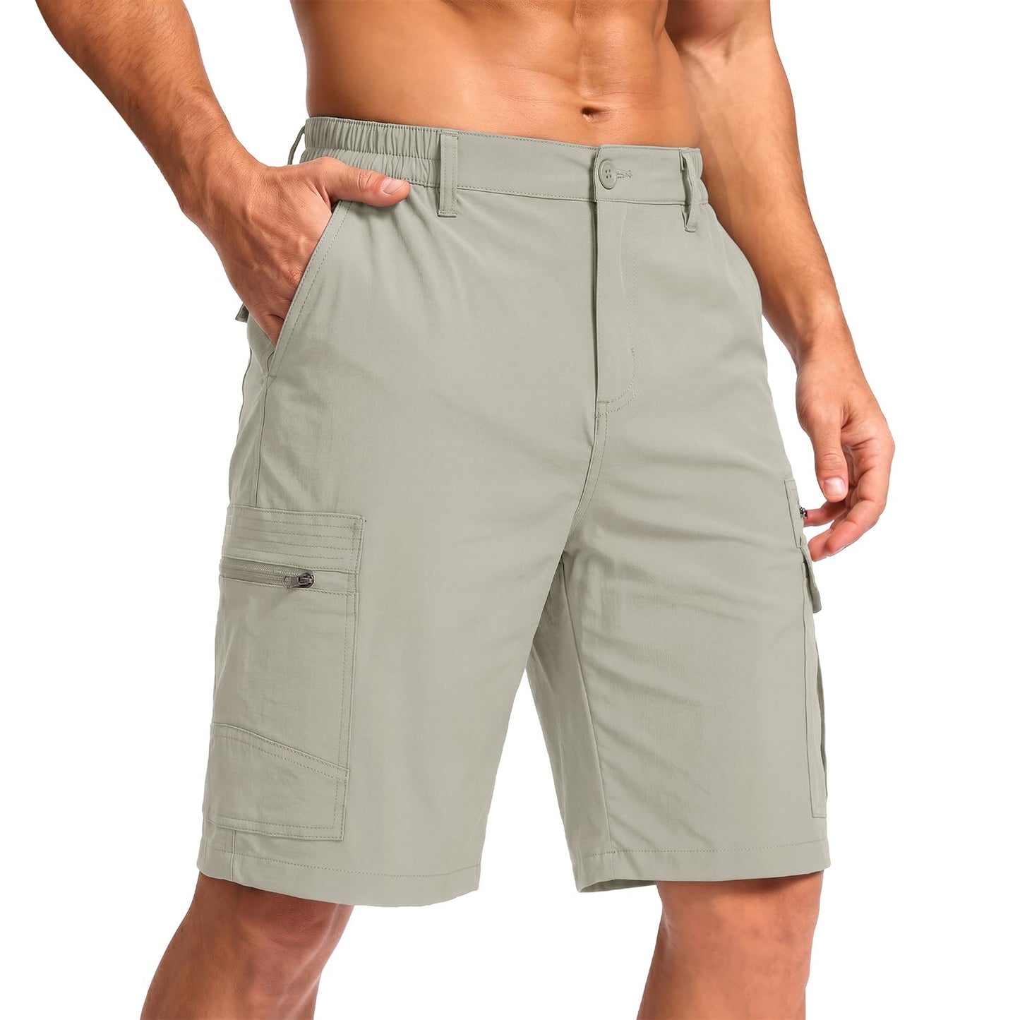 Jessie Kidden Mens Outdoor Casual Expandable Waist Lightweight Water Resistant Quick Dry Fishing Hiking Shorts (6222 Grey Green 29)