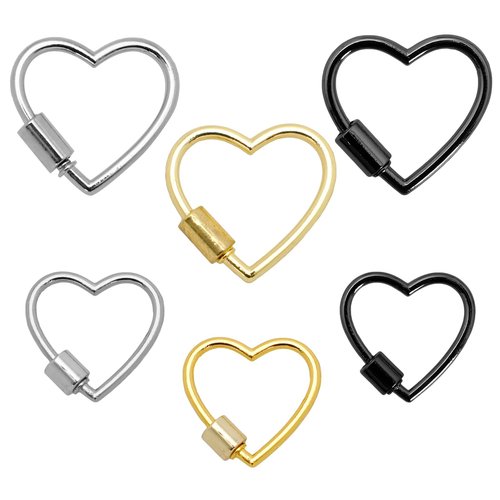6pcs Heart Shape Screw Carabiner Keychain, Metal Heart Keychain Clip, Multi-Function Small Cute Locking Carabiner Hook in Gold White Black(30mm & 25mm)