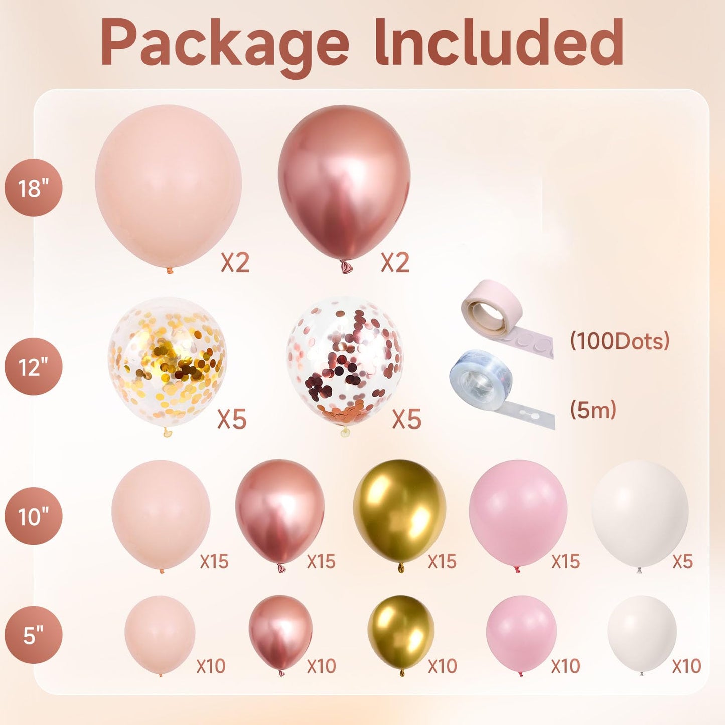 Rose Gold Balloon Garland Kit, 142Pcs Nude Pastel Pink Gold and Rose Gold Confetti Balloon Arch Kit with Electric Pump for Wedding Bridal Shower Princess Party Girl Birthday Baby Shower Decorations